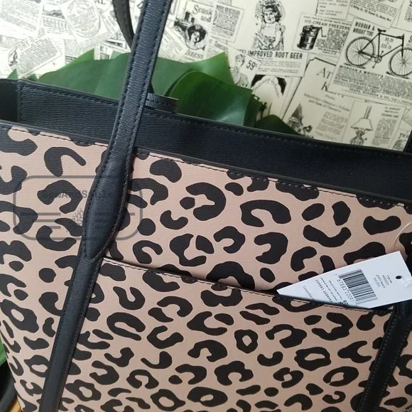 Kate Spade NWT Black Cara Leopard Animal Print Large Leather Tote Shoulder Bag - Picture 11 of 13